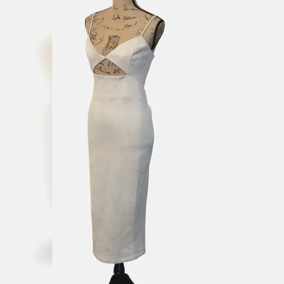 Showpo Suede Spaghetti Strap Cut Out Zip Midi Dress - Picture 4 of 13